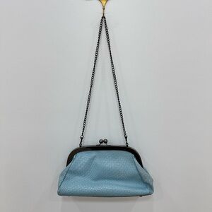 Patricia Nash Mia Frame Woven Leather Cluth Purse Pastel Turquoise Chain Strap